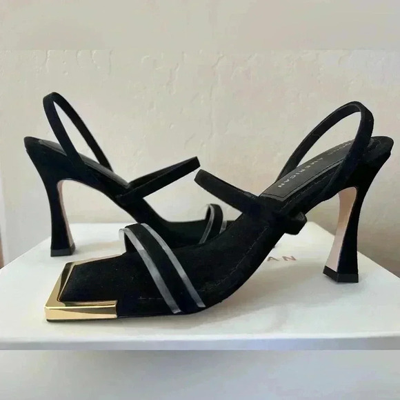 GOOD AMERICAN  The Standout Square Toe Sandal Suede Black Size 10 1/2 - Picture 1 of 9